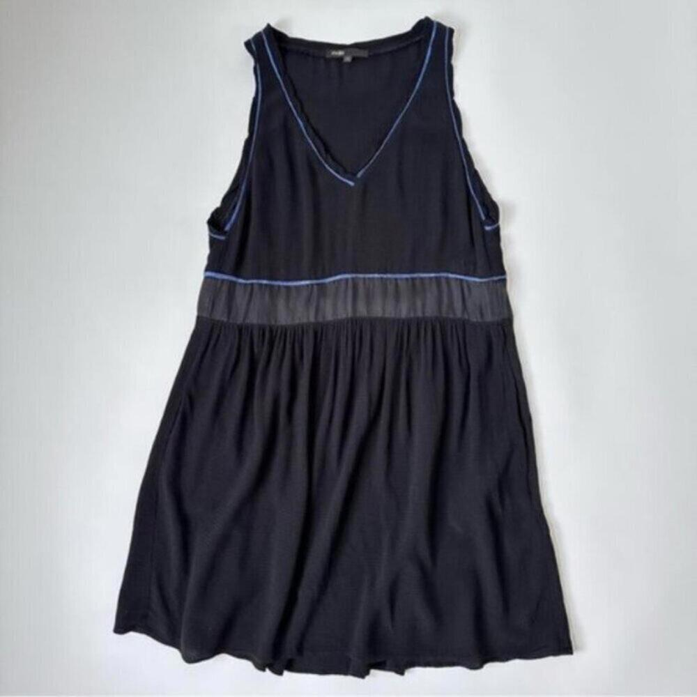 Maje Ruban Black Blue Trim Silk Sleeveless Chiffon Goth Sheer Mini Dress Size M